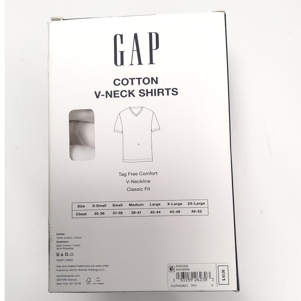 GAP V-Neck T-Shirts Mens Medium White 3 Pack Soft Comfort Undershirt Cotton NWT - Picture 3 of 5